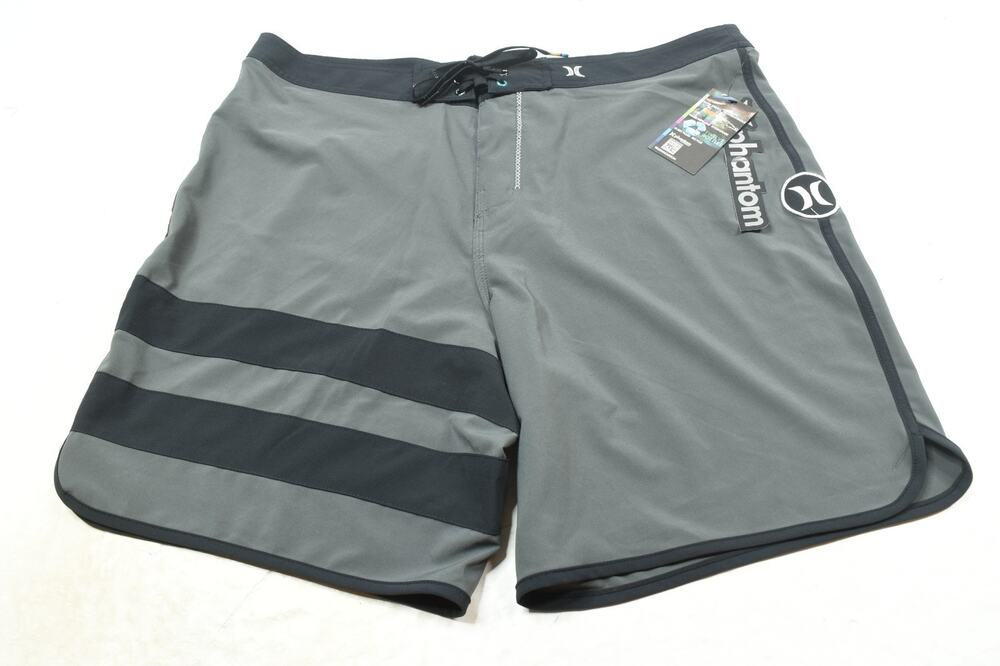 Hurley Phantom Board Shorts Mens 38 Gray Black Stripe Drawstring Lightweight